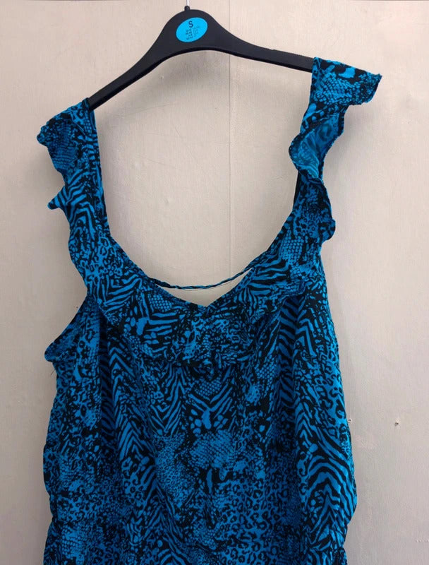 Matalan Blue & Black Animal Print V-Neck Playsuit Size 18