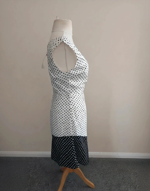 Lavish Alice Black & White Polka Dot Asymmetrical Midi Dress – BNWT Size 12