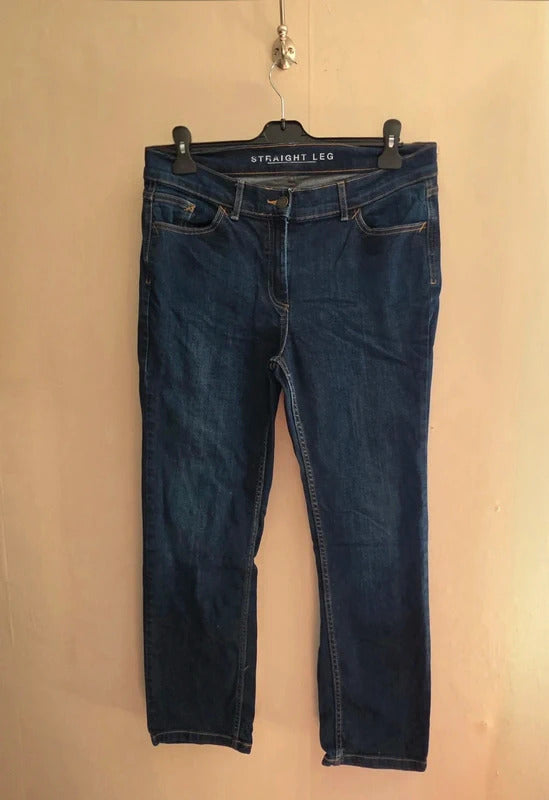 Marks & Spencer Mid-Rise Straight Leg Dark Blue Denim Jeans Size 14 Short (14S)