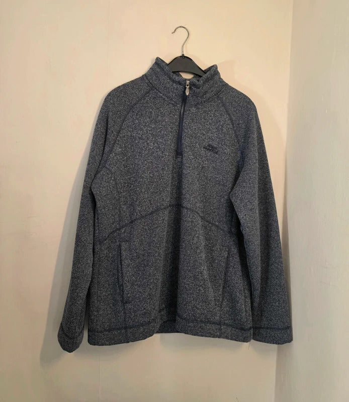 Weird Fish Navy Grey Marl 1/4 Zip Fleece Jumper Kangaroo Pocket Size XL