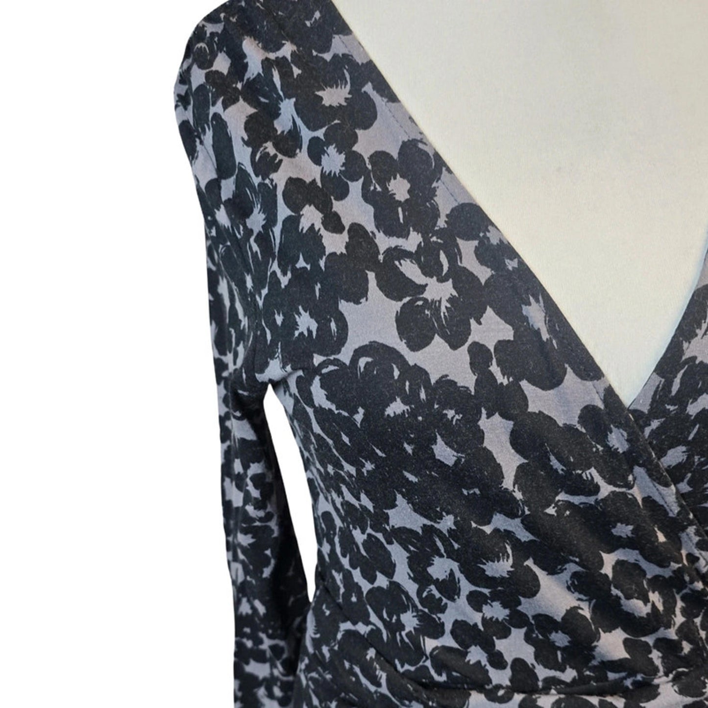 Monsoon Floral Wrap Midi Dress Black & Grey Size 12 Bodycon Smart Causal