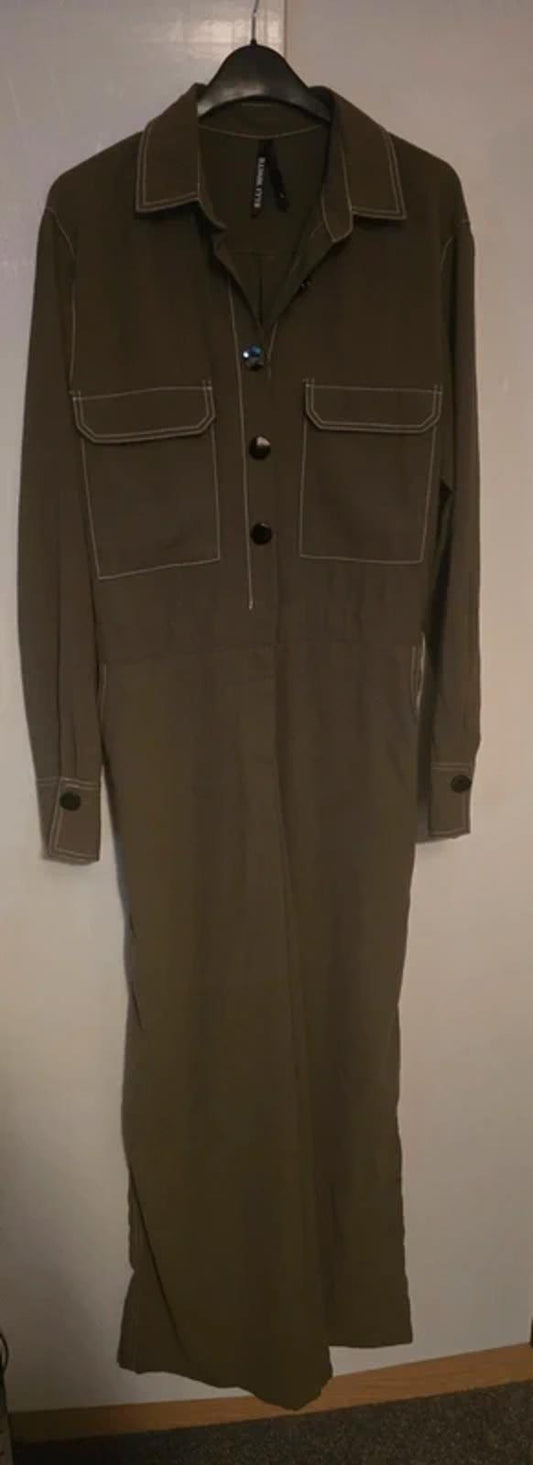 Elli White Jumpsuit Khaki Green Size 12 Utility Flared Weekend Causal