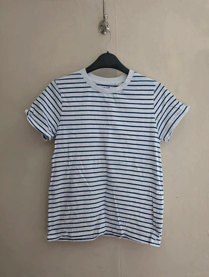 Next Boys White & Navy Striped Short Sleeve Cotton T-Shirt Age 10 Years