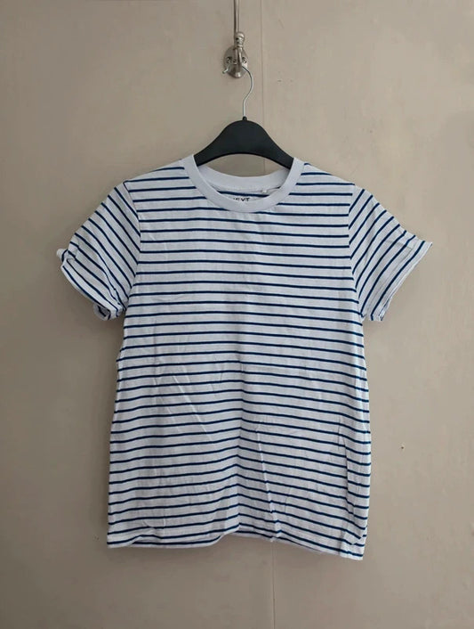 Next Boys White & Navy Striped Short Sleeve Cotton T-Shirt Age 10 Years