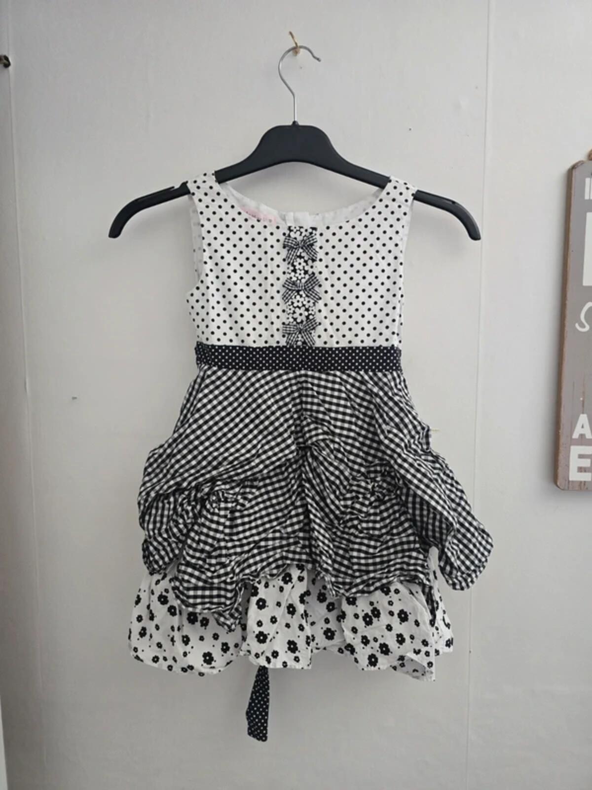Kate Mack Girls Monochrome Mixed Print Layered Flared Summer Dress Age 5 Years