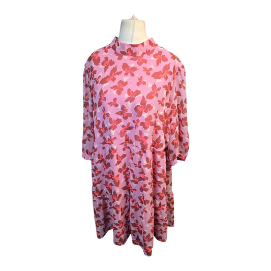 Vero Moda Midi Dress Pink Red Floral Size 20/22 Occasion Wear