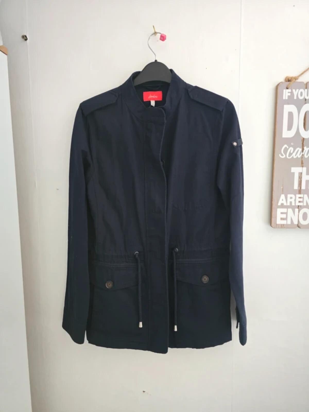 Joules Navy Blue Lightweight Jacket Size 8 Cotton Linen Blend Drawstring