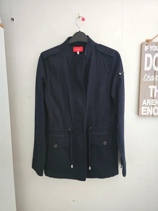Joules Navy Blue Lightweight Jacket Size 8 Cotton Linen Blend Drawstring