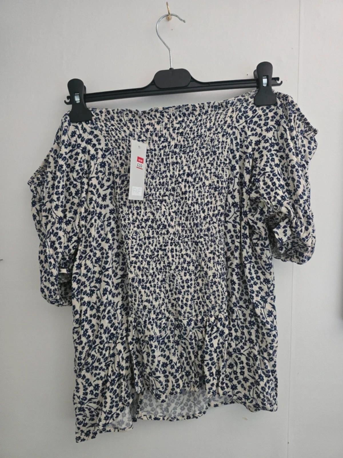 F&F Cream & Navy Floral Off-The-Shoulder Top Size 18
