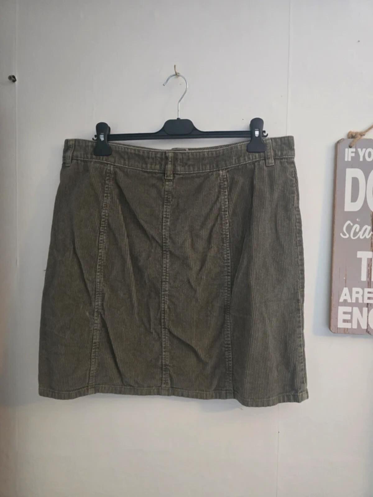 Next Khaki Green Cord Mini to Knee Skirt Size 16 Tall 100% Cotton