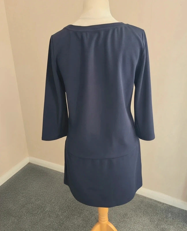 Next Women's Navy Blue Ribbed Zip-Pocket Knee-Length Dress Size 12