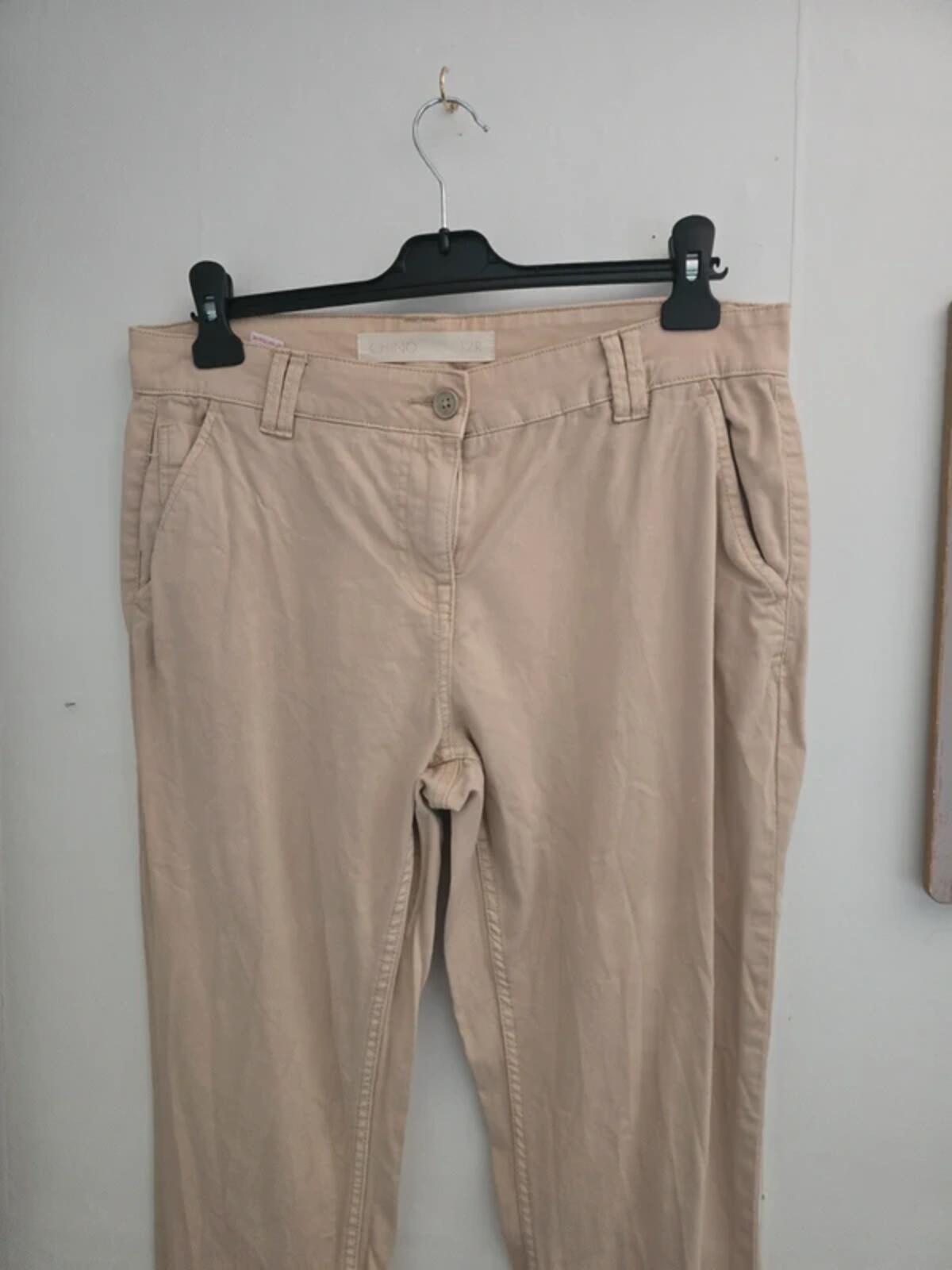 Next Ladies Beige High-Waisted Slim Leg Chinos Size UK 12 Reg