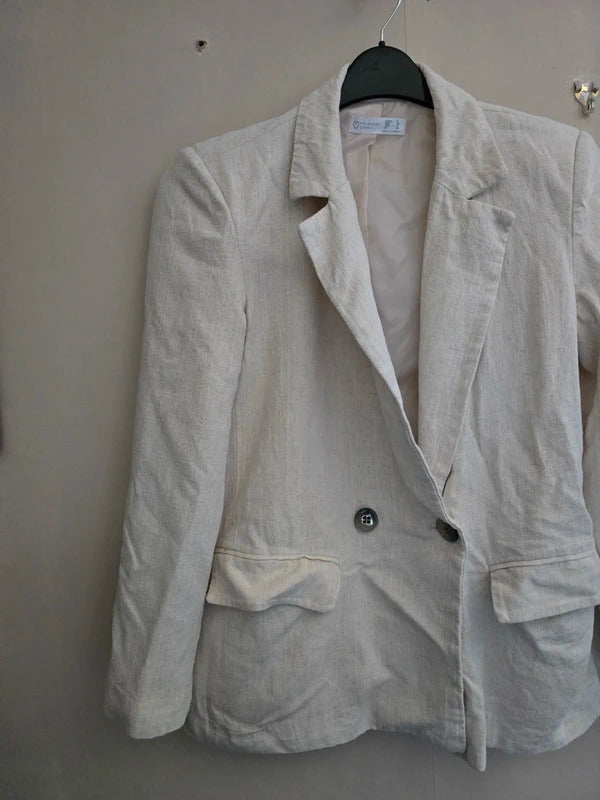 Primark Cream One Button Mid Length Blazer Jacket Size 8