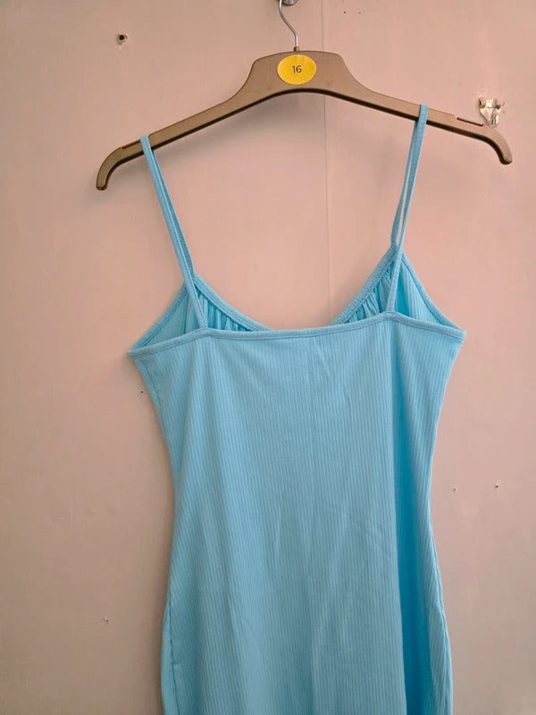Primark Light Blue Ribbed Sleeveless Bodycon Mini Dress Size 10-12
