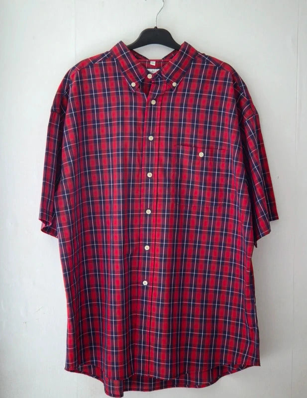 Men's C&A Canada Red Navy Checked Short Sleeve Shirt Size XL