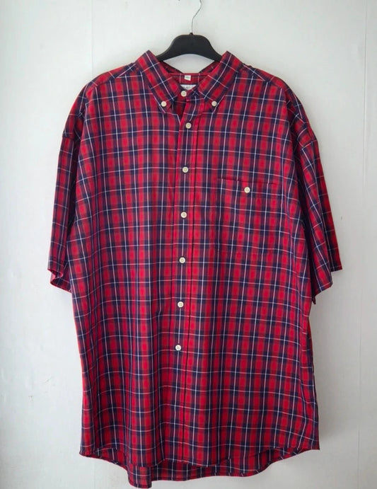 Men's C&A Canada Red Navy Checked Short Sleeve Shirt Size XL