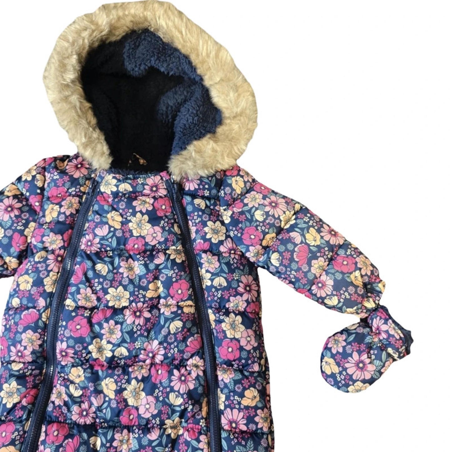 F&F Snowsuit Multicoloured Floral Size 6–9 Months Hooded Winter Wear