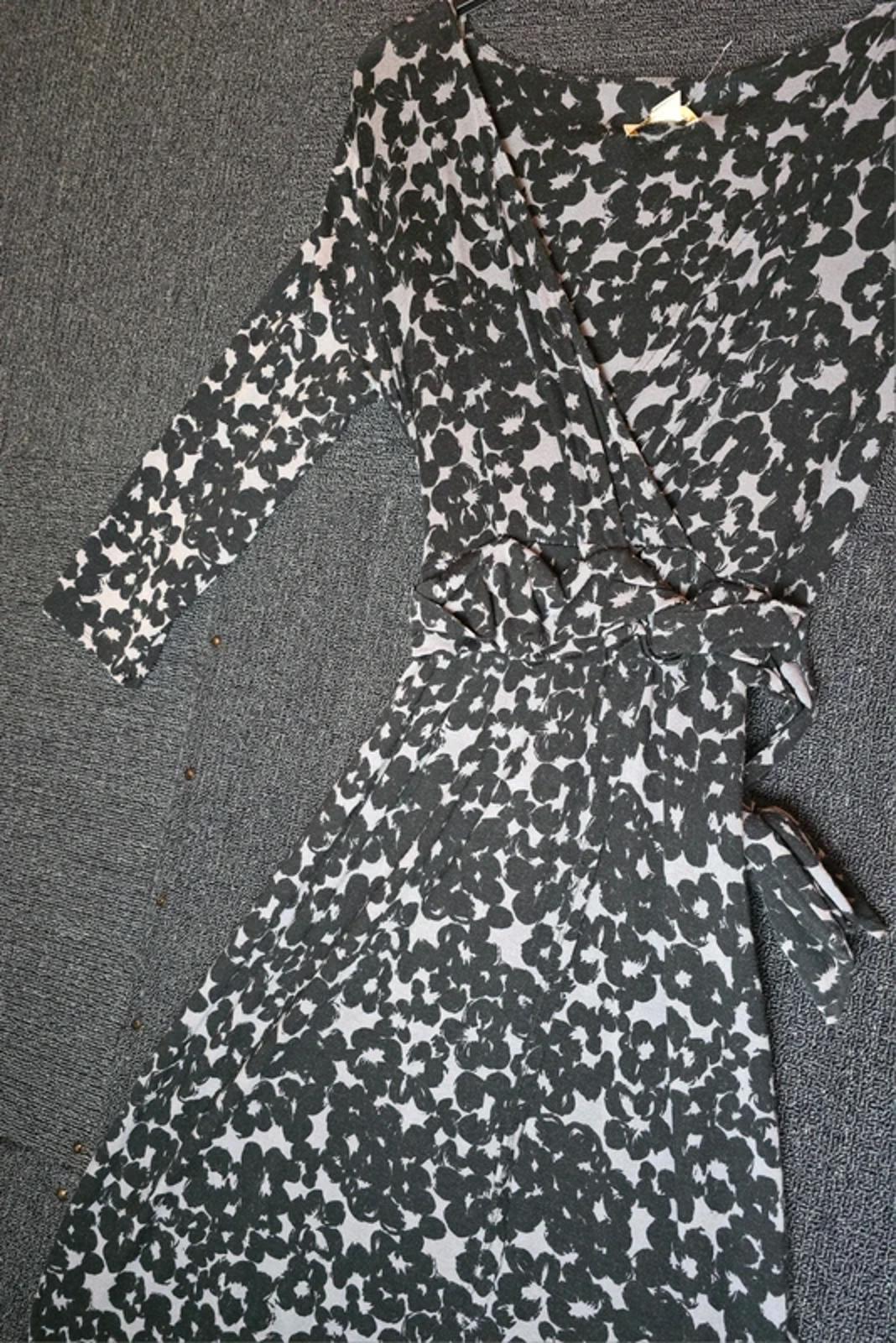 Monsoon Floral Wrap Midi Dress Black & Grey Size 12 Bodycon Smart Causal