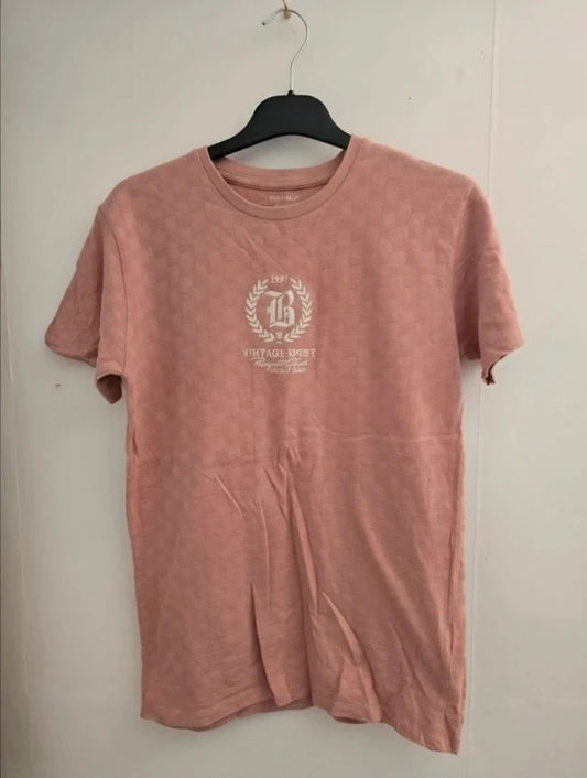 Primark Boys Pale Pink Embossed Checkerboard Vintage Sport T-Shirt Age 11-12 Years