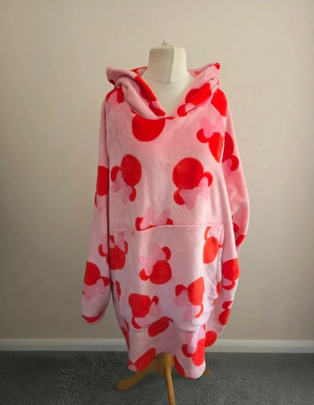 Custard London Pink & Red Minnie Mouse Fleece Lounge Hoodie Jumper One Size