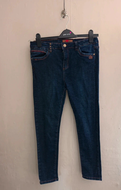 Elma Blue Mid-Rise Distressed Pocket Skinny Jeans 33 Size 12