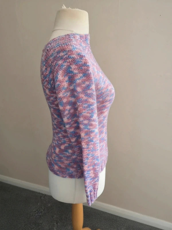 Hand Knitted Multi-Colour Pink, Purple & Blue Marl Jumper One Size
