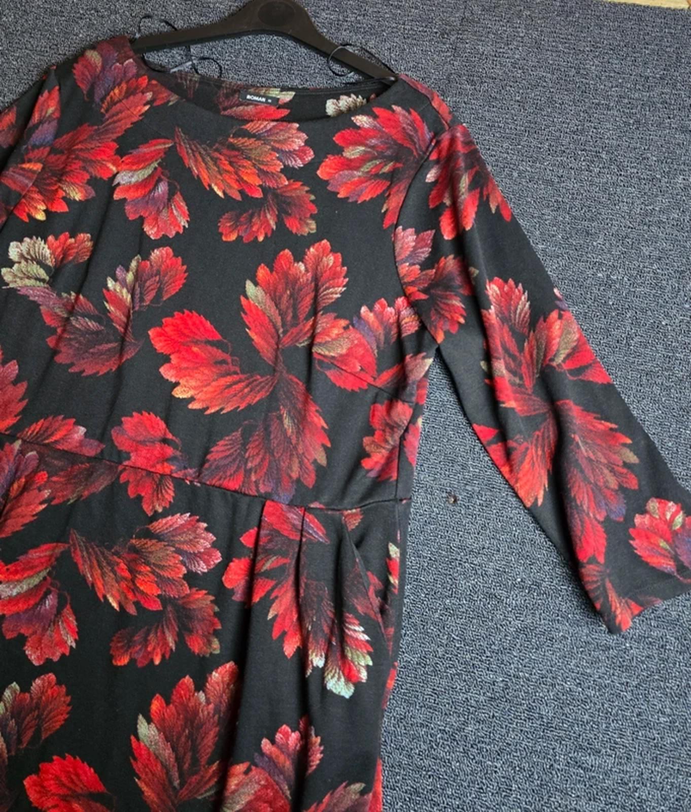 Roman Dress Red & Black Size 18 Floral Midi Pockets