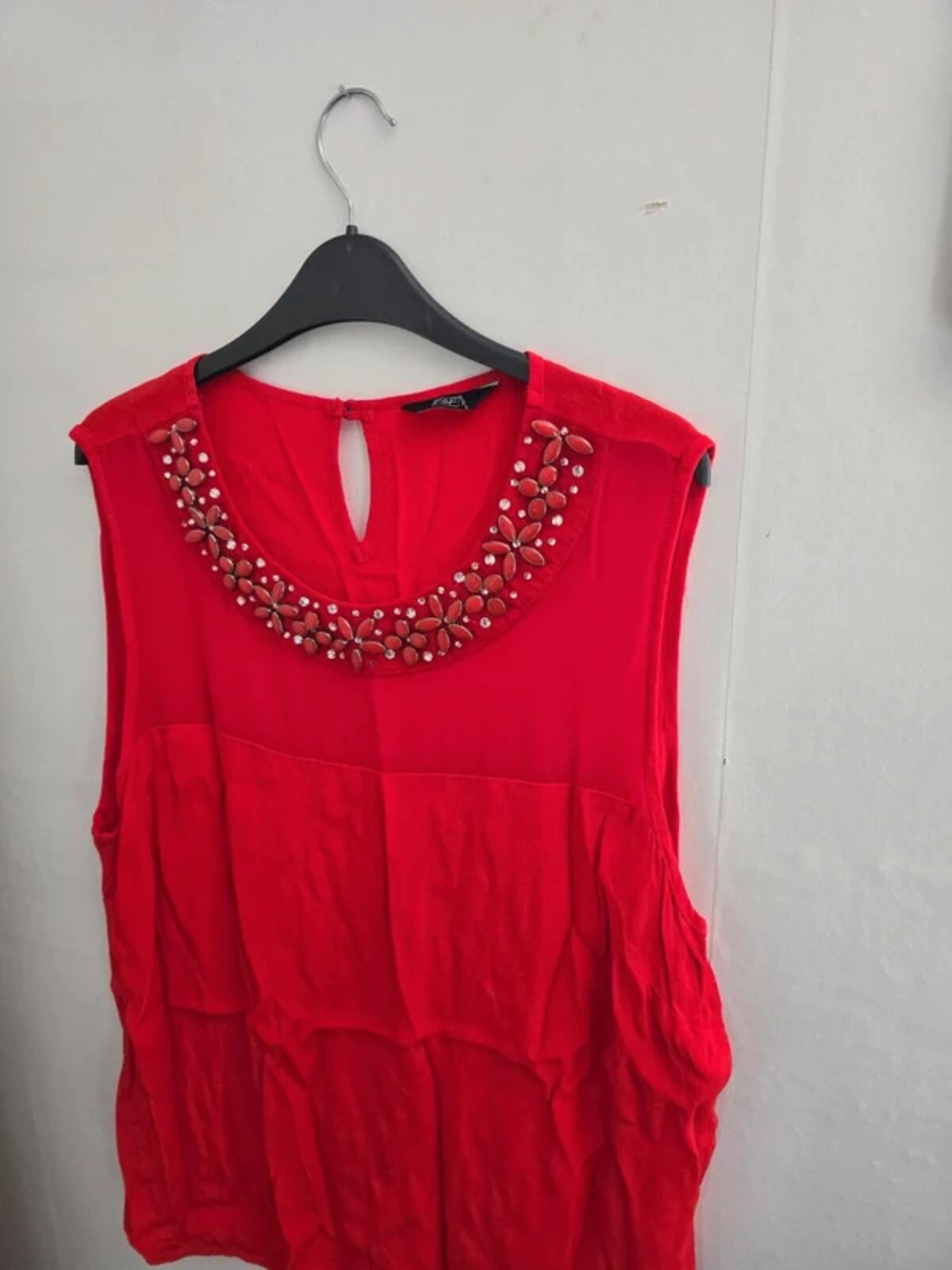 F&F Red Embellished Sheer Panel Vest Top Size 20