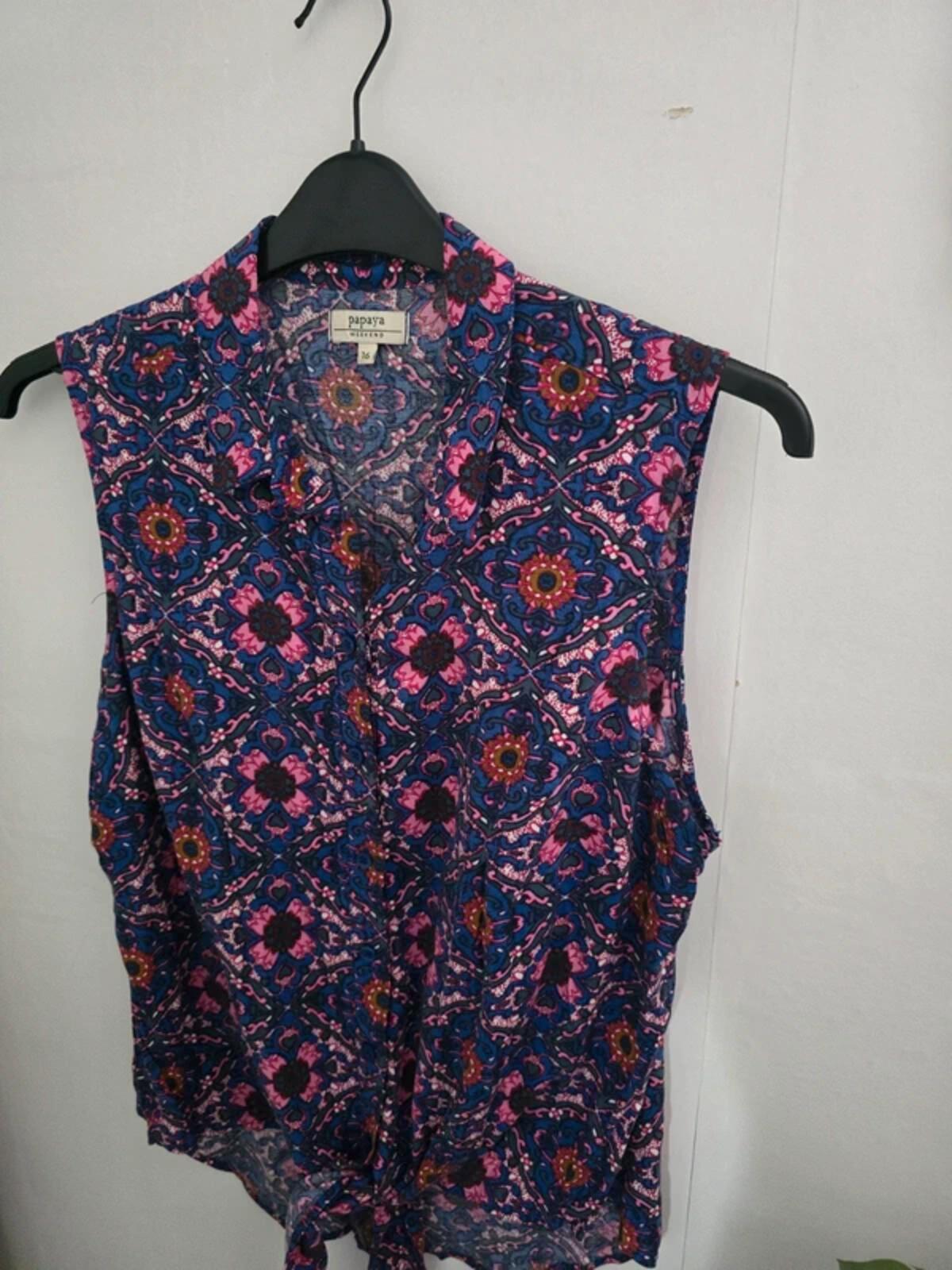 Matalan Blue & Pink Patterned Knot Hem Blouse Size 16