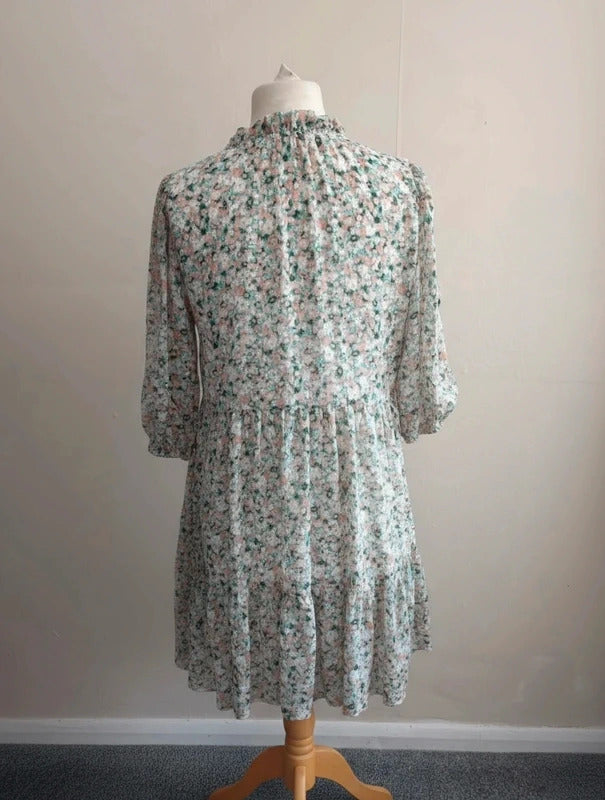 Matalan Multicoloured Floral Frill-Collar Knee-Length Smock Dress Size 10