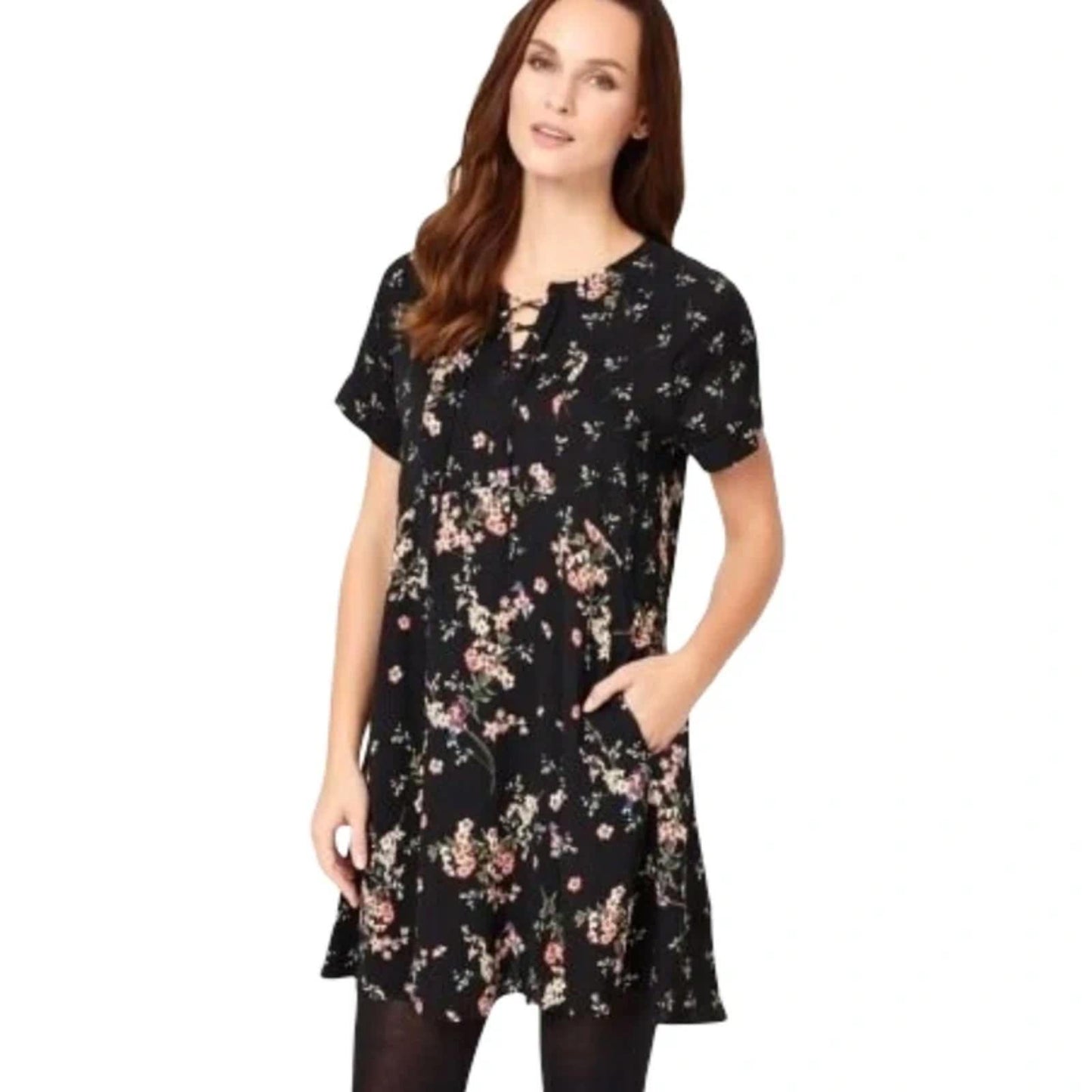 Phase Eight Dress Black Size 16 Floral Short Sleeved Causal