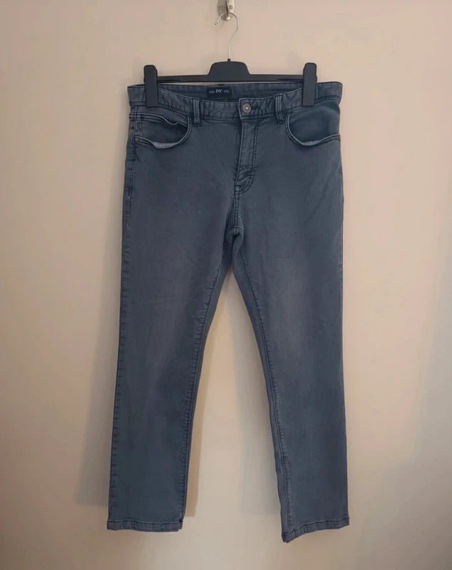 F&F Men's Bluey Grey Slim Leg Cotton Blend Denim Jeans W34 L32