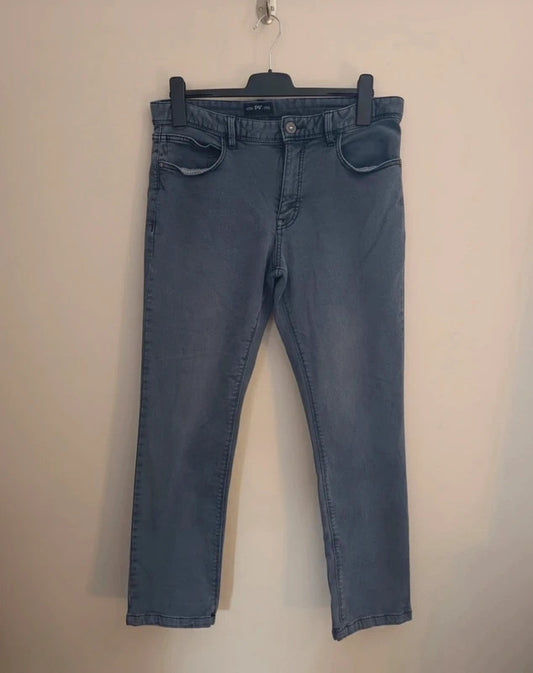 F&F Men's Bluey Grey Slim Leg Cotton Blend Denim Jeans W34 L32