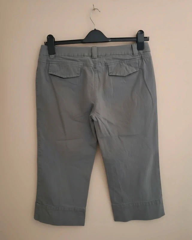 Next Grey Cropped Chino Shorts Size 12 Y2K Bootcut Wide Leg Crop Trousers