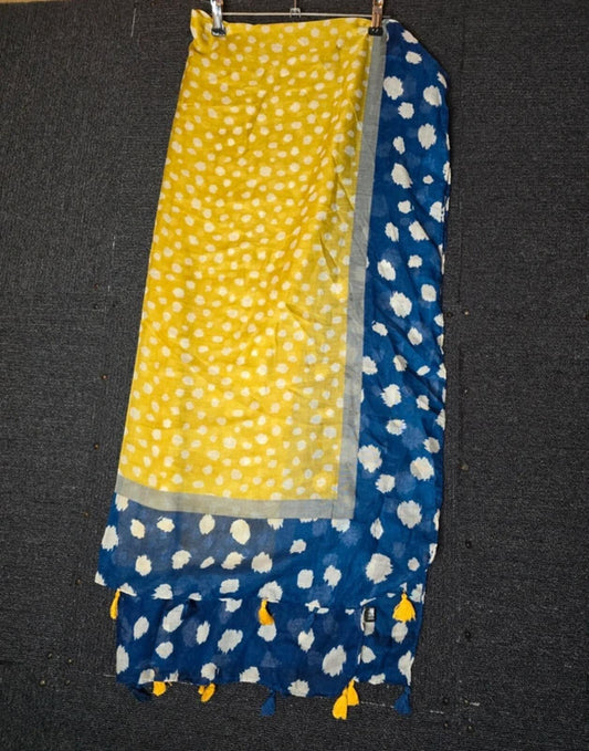 Yellow & navy polka dot large shawl scarf