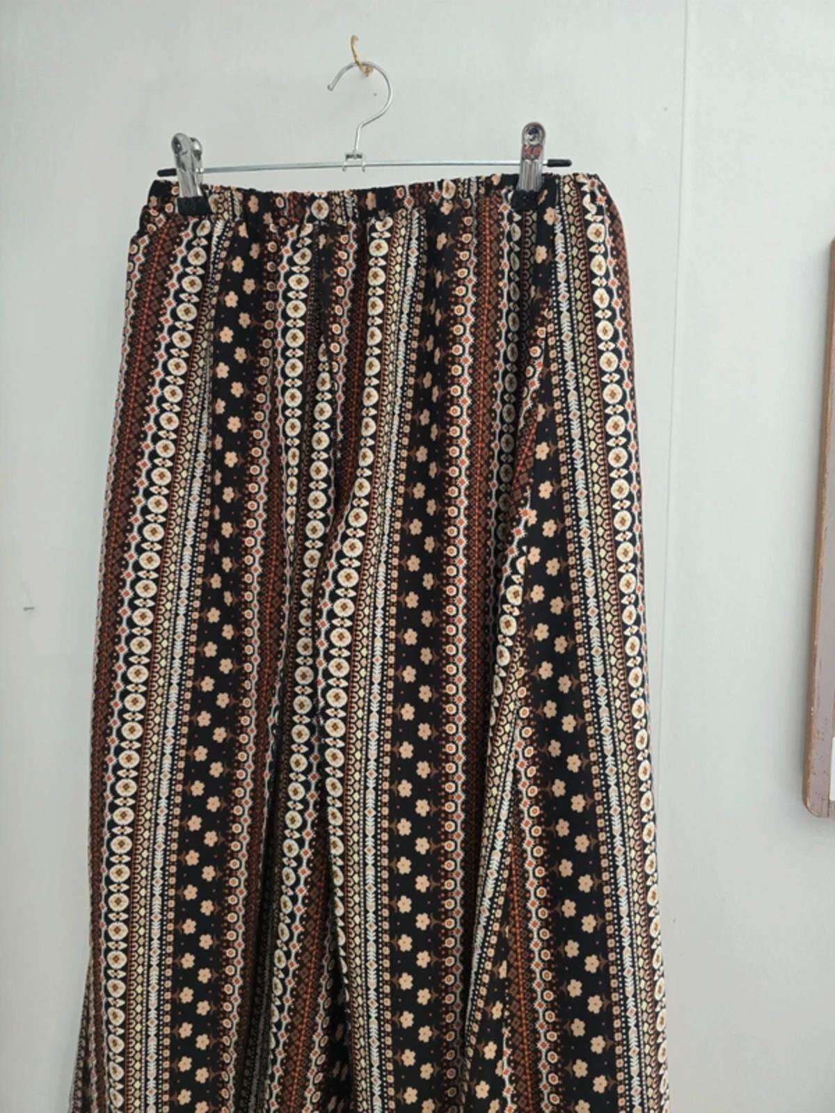 Shein Brown & Beige Patterned Layered Modest Wrap Midi Skirt S Size 8-10