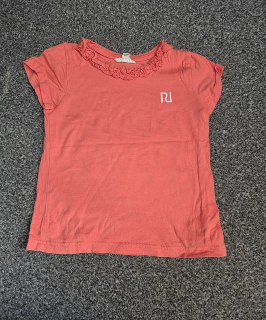 River Island Baby Girls Coral Orange Ruffle Collar Short Sleeve T-Shirt Age 18-24 Months
