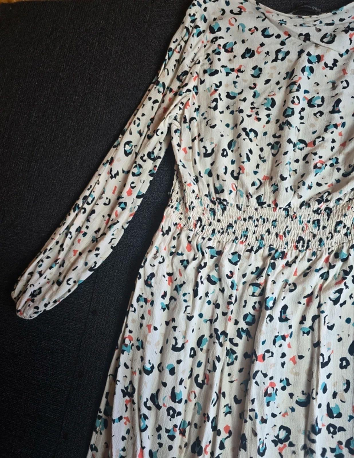 M&S Animal Print Midi Dress White Multicolour UK 12 Elasticated Waist