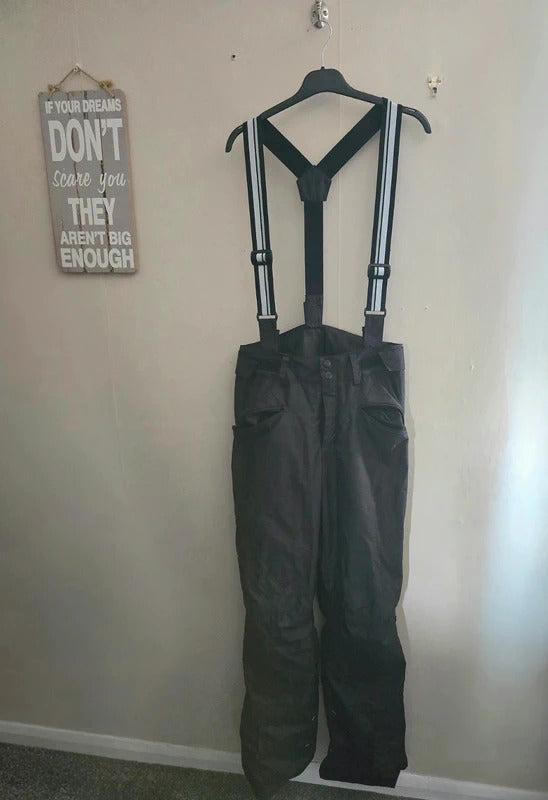 Decathlon Men's Black & White Lined Ski Trousers with Removable Braces Size M