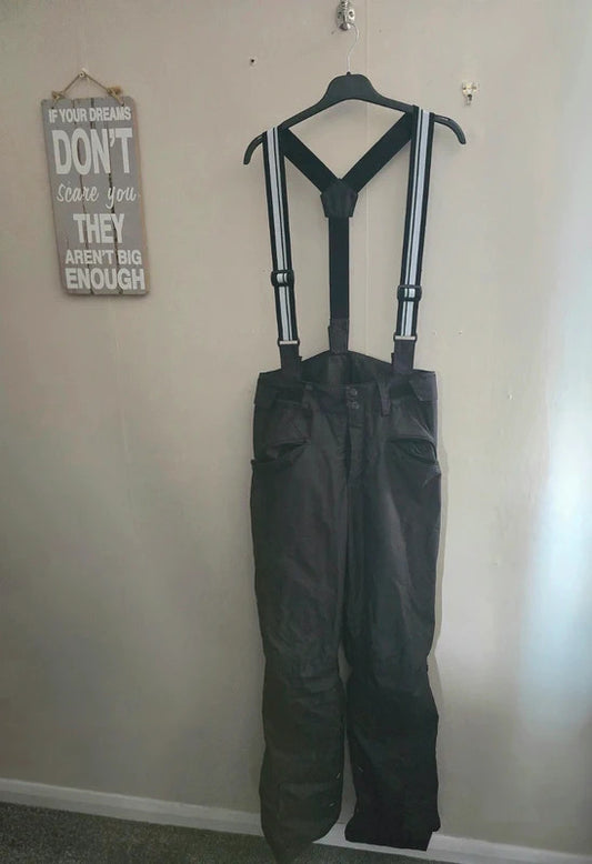Decathlon Men's Black & White Lined Ski Trousers with Removable Braces Size M