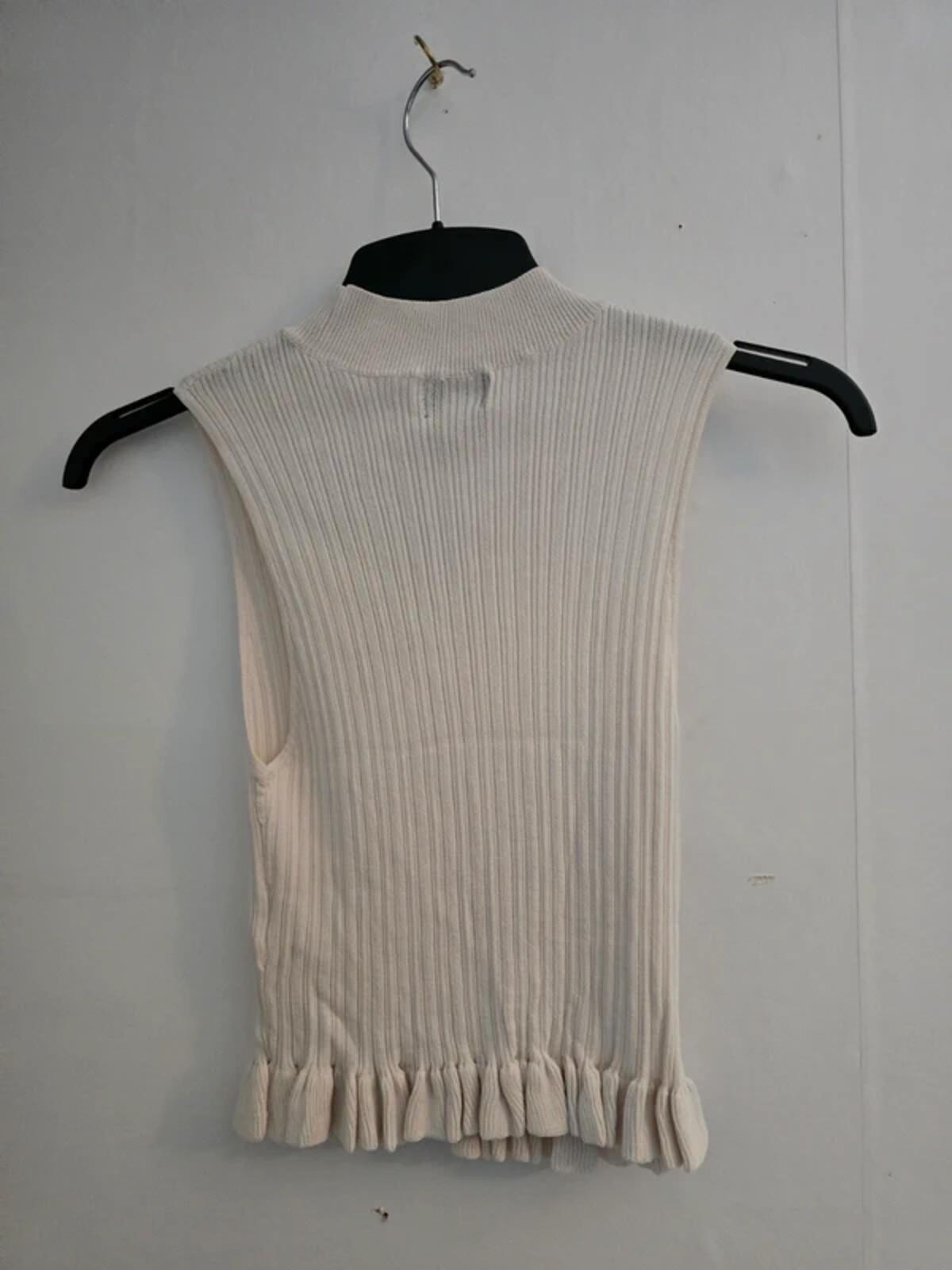 Topshop Petite Cream Ribbed Crop Top Size 12 NWT Sleeveless Frill Hem