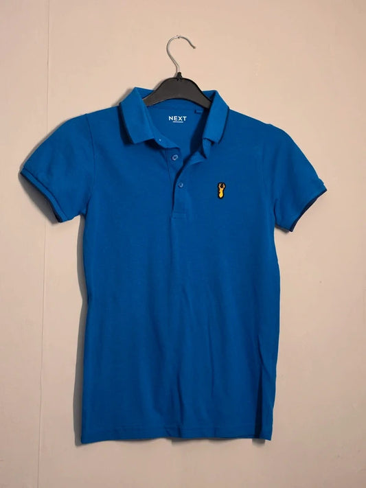 Next Boys Royal Blue Short Sleeve Polo Shirt Logo Age 8 Years