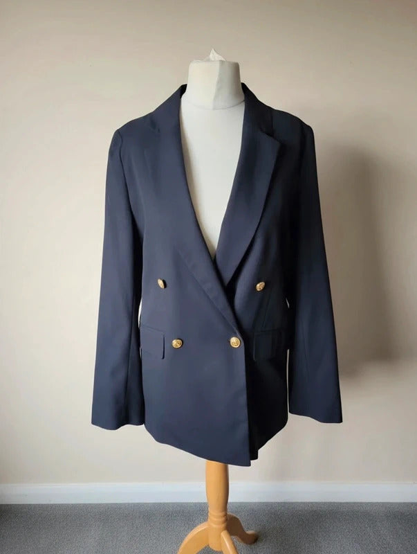 H&M Black Gold Button Blazer – Size Small ( Size 10–12)