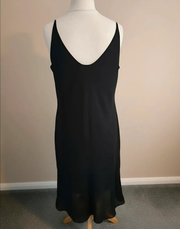 Marks & Spencer Vintage Black Lined Midi Slip Dress with Gem Detail Size 18