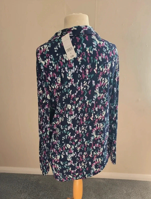 Bonmarché Black Multicoloured Floral Long Sleeved Shirt Size 14 NWT