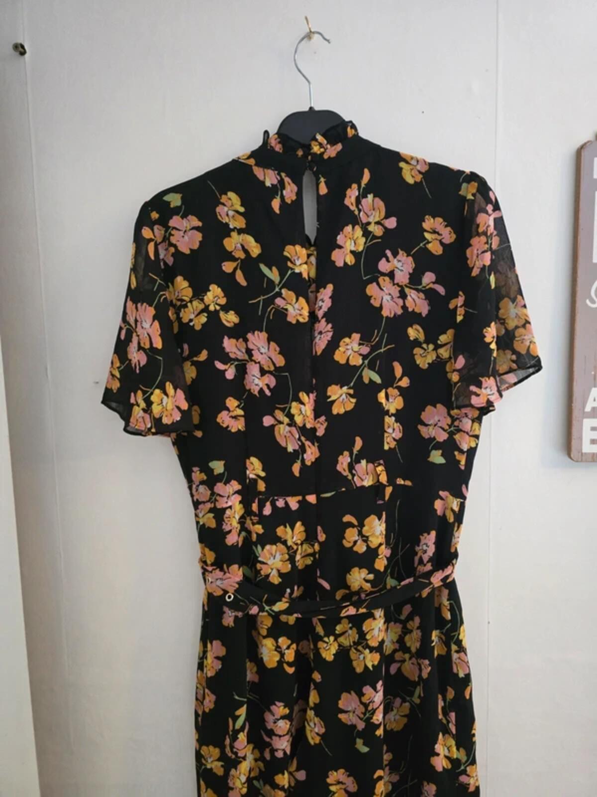 Warehouse Black Floral High-Neck Wide-Leg Jumpsuit Size 12