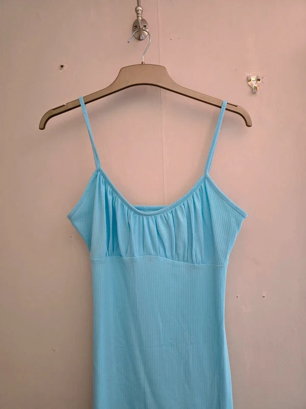 Primark Light Blue Ribbed Sleeveless Bodycon Mini Dress Size 10-12