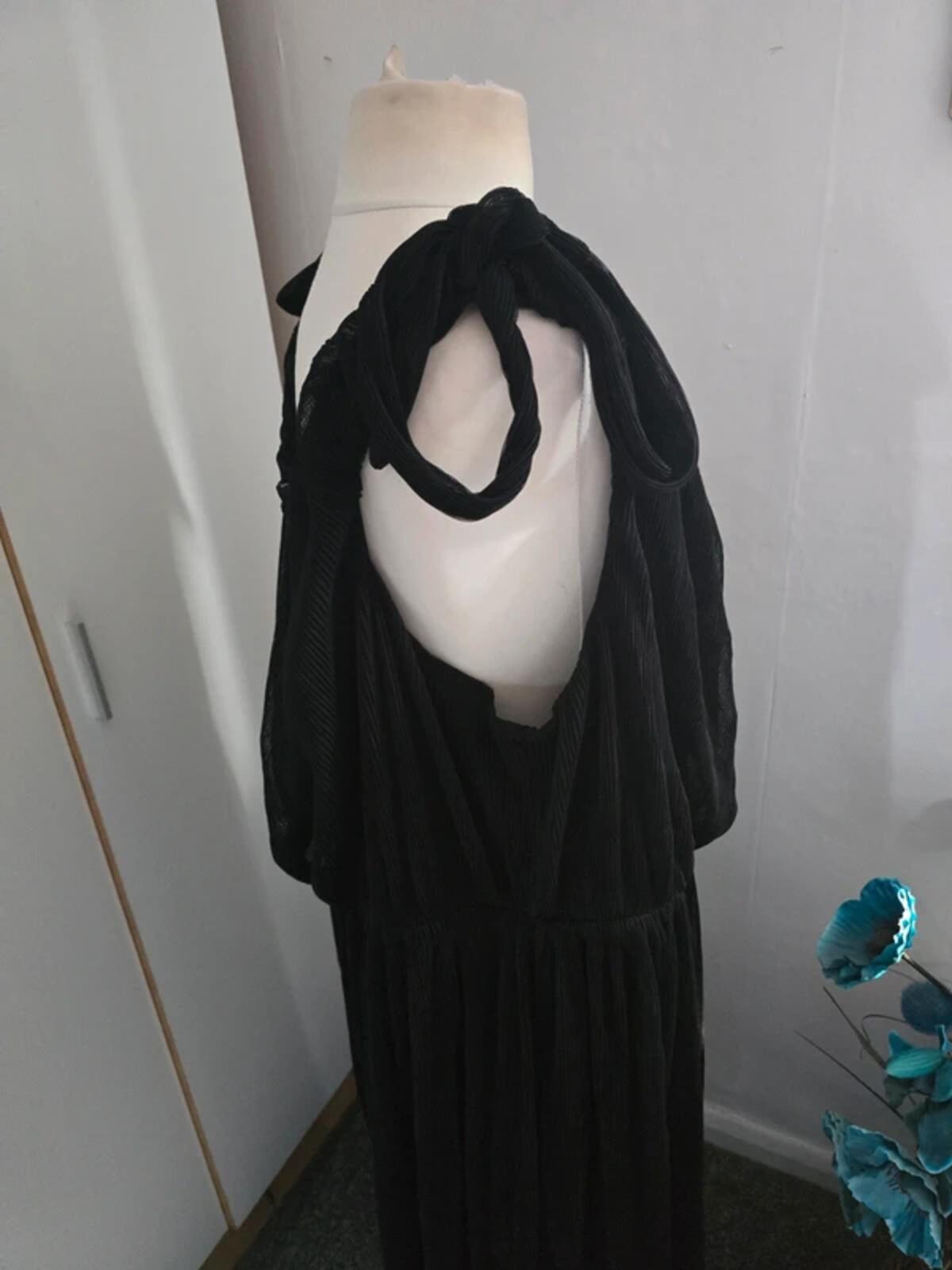 Next Black Sleeveless Shoulder-Tie Ribbed Maxi Dress Size 26