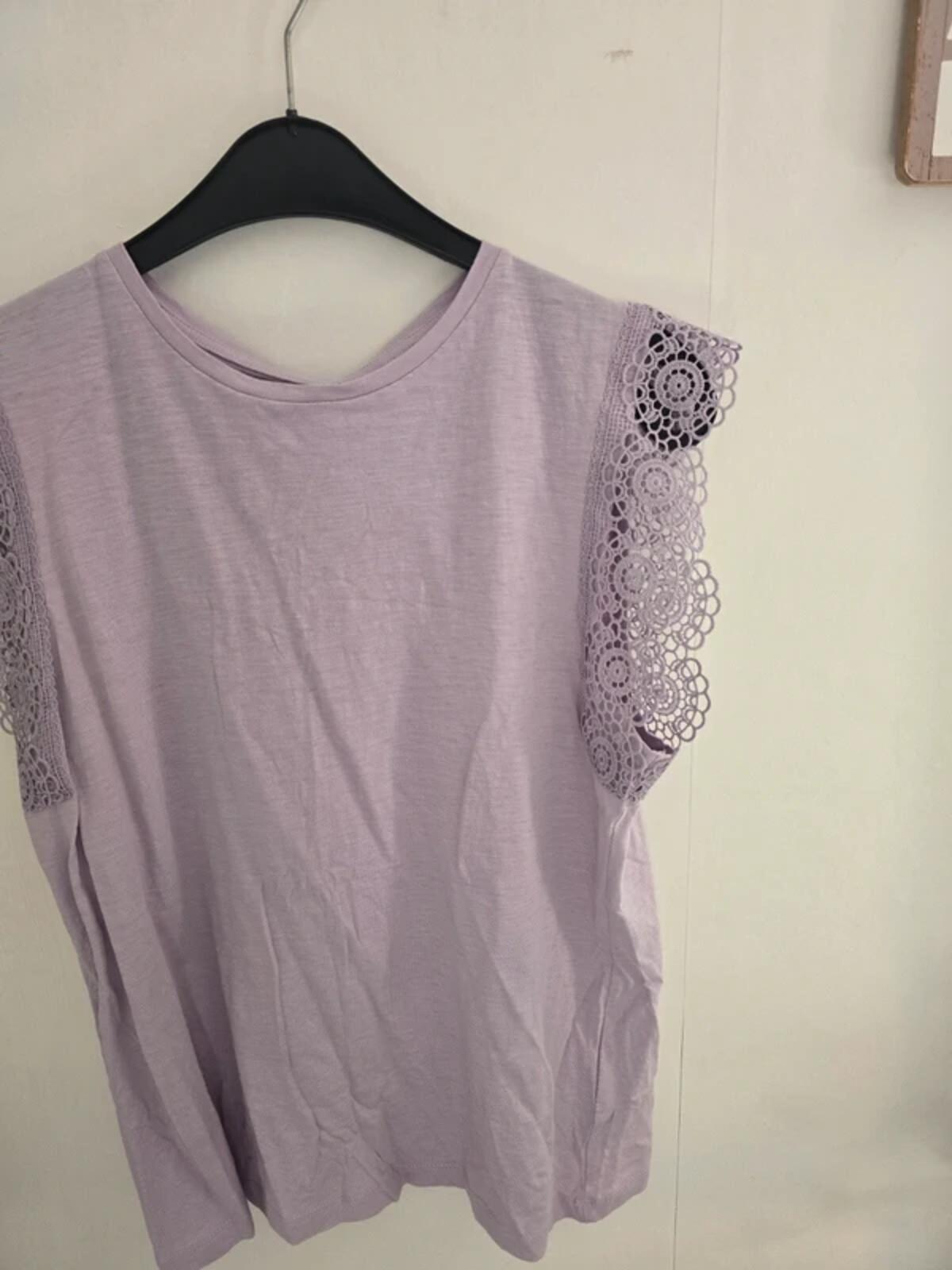 Matalan Lilac Cotton Tee With Lace Size 14