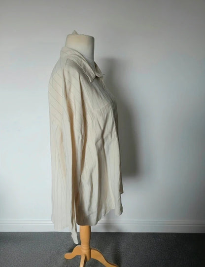 F&F Cream & Black Pinstripe Longline Oversized Shirt Size 20 Relaxed Fit